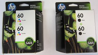 Lot of 2 HP Ink Cartridges 2 60 Black and 2 Tri Color