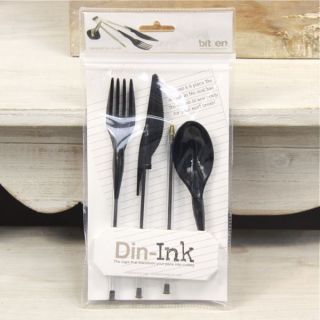 Designer DIN Ink Novelty Pen Cutlery Set Black Stocking Filler