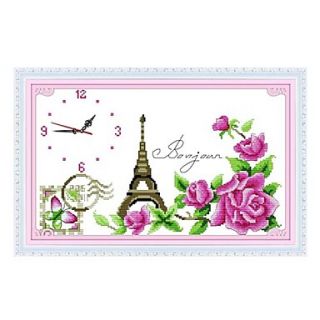 USD $ 12.49   DIY Love in Paris Fluorescent Cross Stitch Clock,