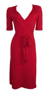 Classic Red Short Sleeve Stretch Wrap Dress Imogen Size 8 New
