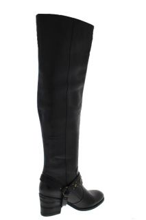 Miz Mooz New Imogene Black Leather Harness Heels Over The Knee Boots
