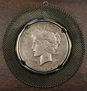 1922 Silver Peace Dollar Coin in Old Bezel Jewelry