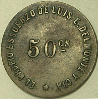 Dominican Republic 1904 Luis Delmonte 50 Centavos Merchant Token