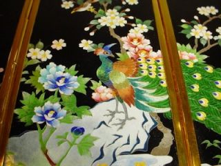Japanese Cloisonne Enamel Inaba Signed Peacock Screen