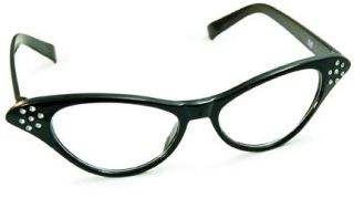 Black 50s Cateye Cat Eye Glasses Poodle Skirt Neckla