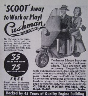  CUSHMAN MOTOR SCOOTER 2¾ x 3 Print Ad * Scoot Away to Work or Play