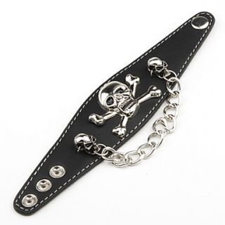 USD $ 6.19   Single Skull Wide Leather Bracelet,