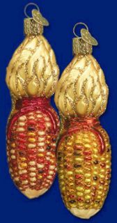 Old World Christmas Pair Indian Corn Thanksgiving Ornaments