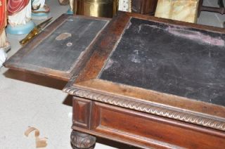 Carved Antique Walnut Large Victorian Writing Desk