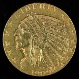1909 D Indian Head Half Eagle $5 Five Dollars Gold Coin Free Shipping