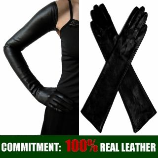60cm 23 5 inches Womens Black 100 Real Sheepskin Leather Long Opera