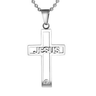USD $ 6.29   Titanium Steel Crystal Jesus Cross Style Mans Necklace