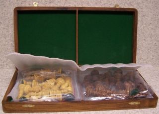 Chess Set & folding Storage Box Board India Maharaja hand carved solid