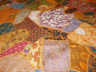 Bedroom Decor India Bedspread Beaded Throw Tapestry Orange Queen Size