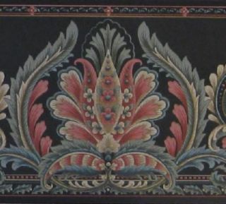 Floral Wallpaper Border Ornate Indian Black Flowers Art
