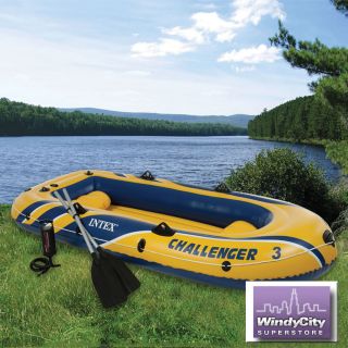 Intex Challenge 3 Inflatable Raft River Lake Dinghy Boat & Oars Set