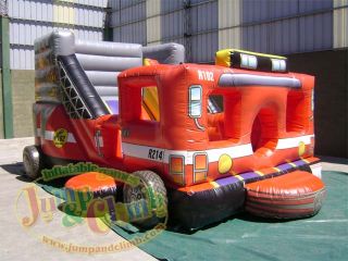 New Inflatable Moonwalk Big Fire Truck Bouncer Slide