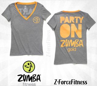 Zumba Gold Inspire Me Party on V Neck T Shirt Orange New Workout Gear