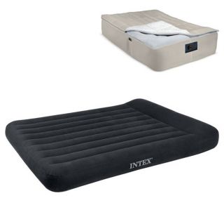 INTEX Queen Pillow Rest Airbed Air Mattress Bed w/ Built In Pump