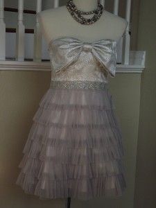 Jr Homecoming Party Holiday Gala Strapless Brocade Bow Bodice Dress Sz