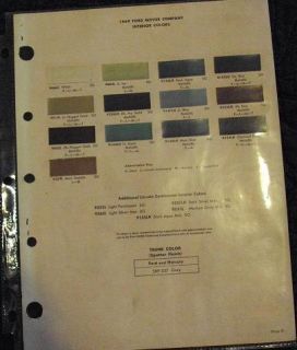 1969 Ford Interior Colors Paint Chip Sheet