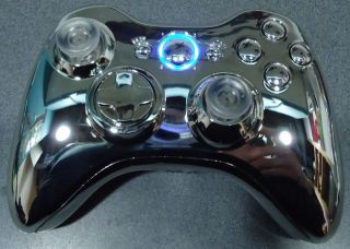   CHROME SILVER XBOX 360 WIRELESS CONTROLLER W BLUE RING OF LIGHT ROL