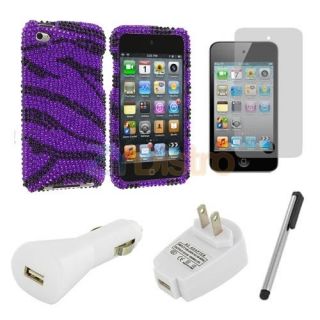 Purple Zebra Bling Case Cover 5X Accessories Charger For iPod Touch