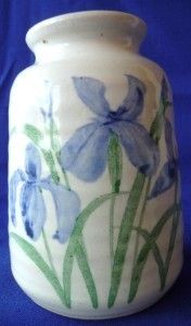 Cream Embossed Vase Pottery Blue Iris Neher 1991 USA