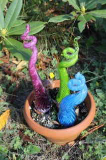 Iris Purple Glass Piggy Tail Garden Art Sculpture Outdoor Decor