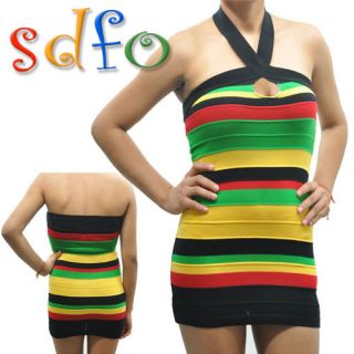 New Rasta Knit Mini Dress Sexy Empress Irie Jamaica Reggae Halter