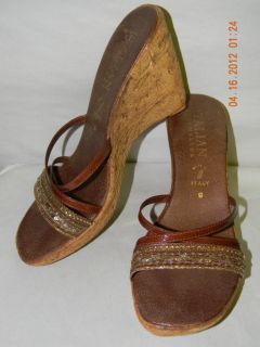 Italian Shoemaker Wedge Heel Flip Flops Slides Sandals Mules Shoes Sz
