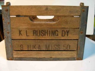   WOODEN MILK CRATE FROM K L RUSHING DAIRY IUKA MISS OWNED UP TO 1950s