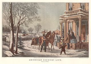 Currier Ives Vintage Print Horse and Sleigh Pleasures of Winter