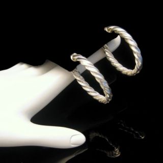 Italy 925 Vintage Sterling Silver Large Twisted Rope Hoop Earrings