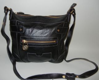 New Isaac Mizrahi Live Pebble Leather Convertible Crossbody Bag Black