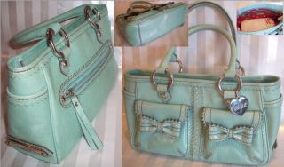 ISABELLA FIORE FIORI Handbag Purse Light Green Leather + Pouch For