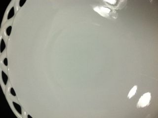 Vintage White Milk Glass Pedestal Cake Plate Open Lace Scalloped Edge