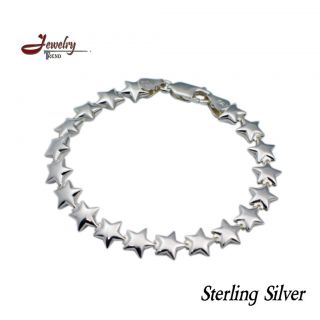 925 Sterling Silver Puffed Star Italian Bracelet