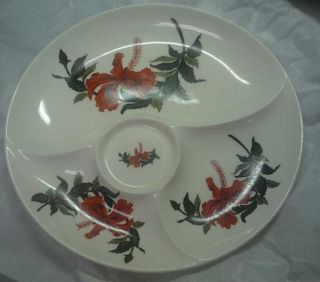 IVA Lure Red Habiscus Party Relish Divided Tray Crooksville China