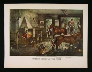 Currier Ives Print Trotting Cracks at The Forge Horse Shoe Harness