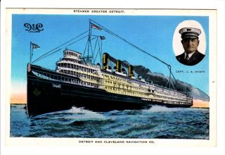 Lake Lines Greater Detroit Steamer SHIP Postcard