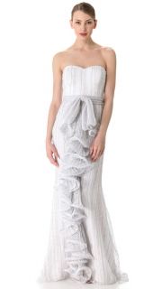 Badgley Mischka Couture Strapless Ruffle Front Gown