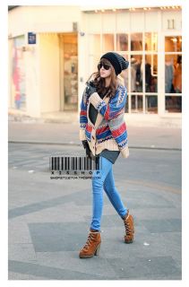 USD J41 Women Korean Chic Cape Sweater Cardigan Cape Multi Color