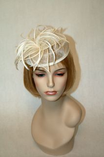 New Church Derby Fascinator Pill Box Sinamay Off White Ivory Hat