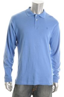 IZOD New Blue Long Sleeve Logo Polo Shirt Top L BHFO