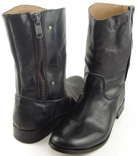 Litvack Zipin Black Leather Womens Designer Western Flat Boots EUR