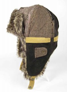 Winter Trooper Ski Hunter Bomber Hat Faux Fur Patchwork