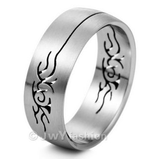Size 8 12 Dragon Men Silver Stainless Steel Ring VE271