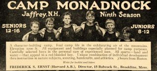 1922 Ad Camp Monadnock Jaffrey NH Ernst Nocker The Nock   ORIGINAL