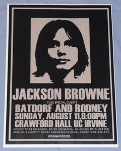 Jackson Browne Concert Poster Late for The Sky Tour UC Irvine 1974